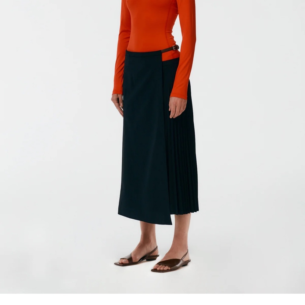 Tibi tropical wool pleated wrap skirt, black, size 10, NWOT
